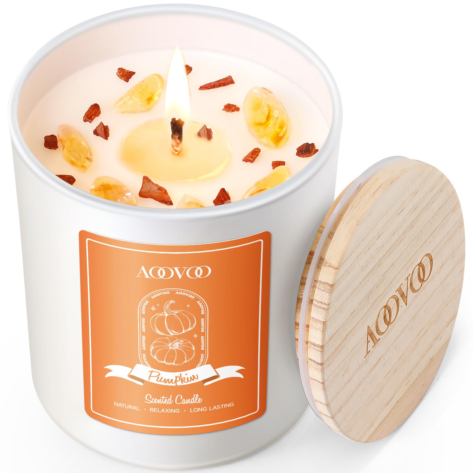 AOOVOO Pumpkin Scented Candle 10oz with Crystal Inside