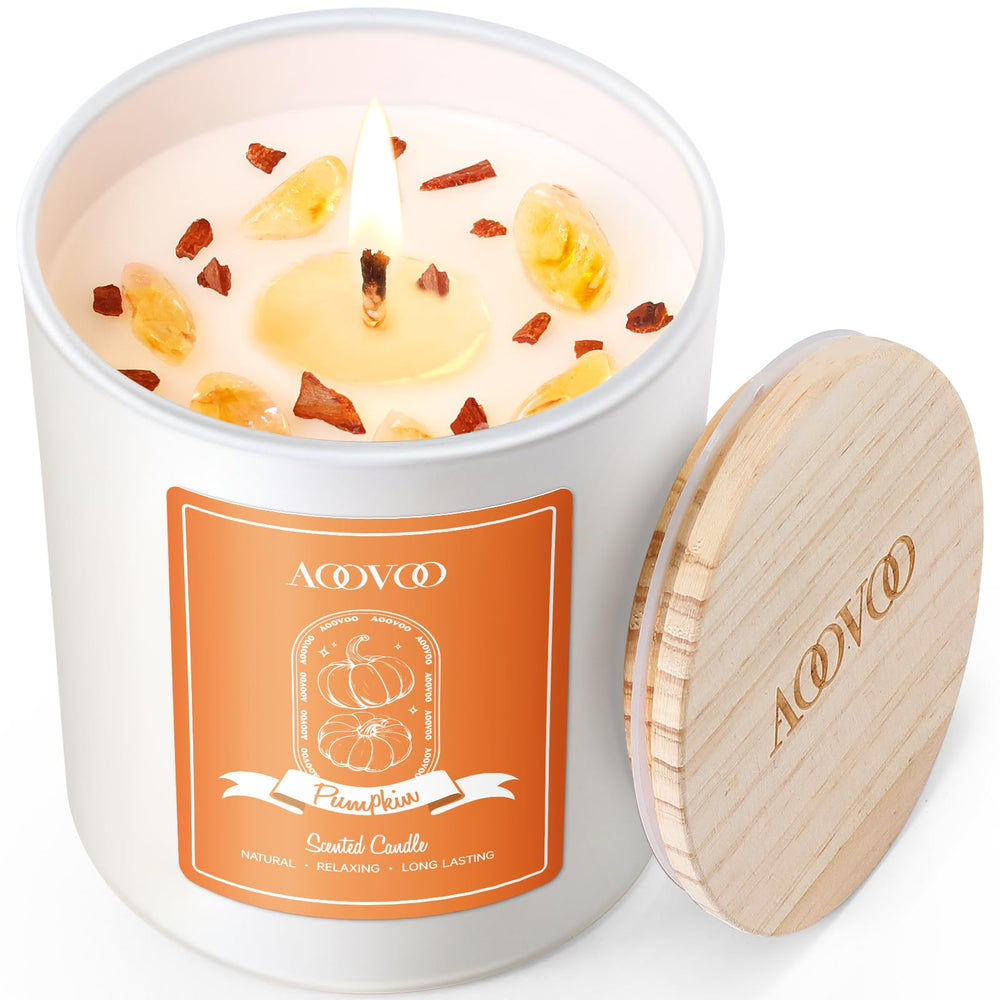 AOOVOO Pumpkin Scented Candle 10oz with Crystal Inside