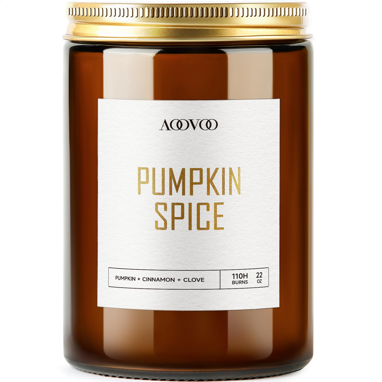 AOOVOO Pumpkin Spice Candle 22 oz jar with gold label