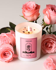 Close-up of AOOVOO Rose aromatherapy candle with rose fragrance