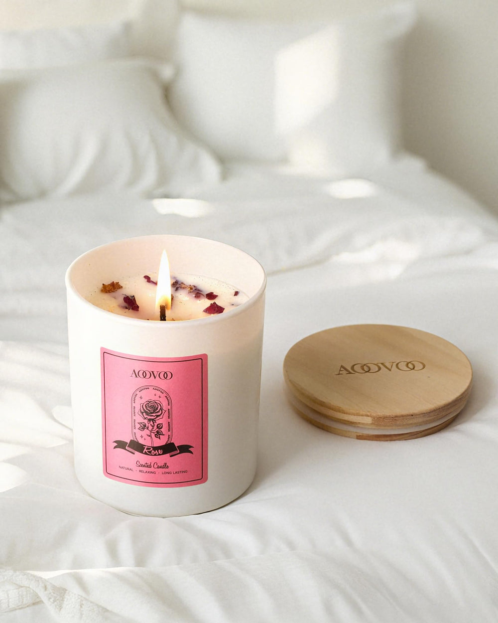 Candle with dried flowers inside