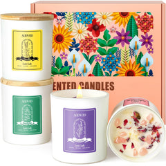 AOOVOO 4-piece scented candle gift set featuring Rose, Vanilla, Eucalyptus and Lavender