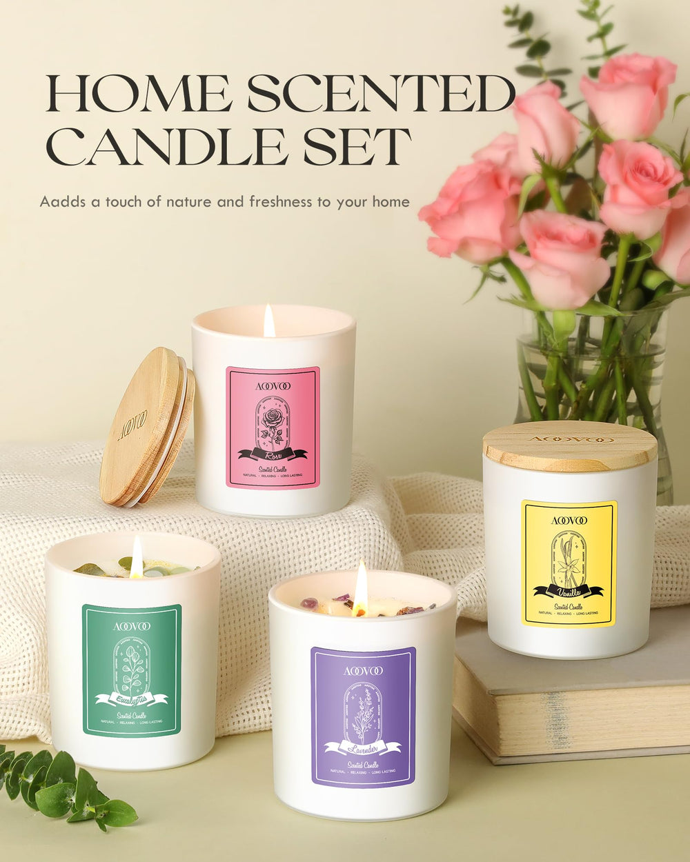Rose-scented candle with dried flowers
