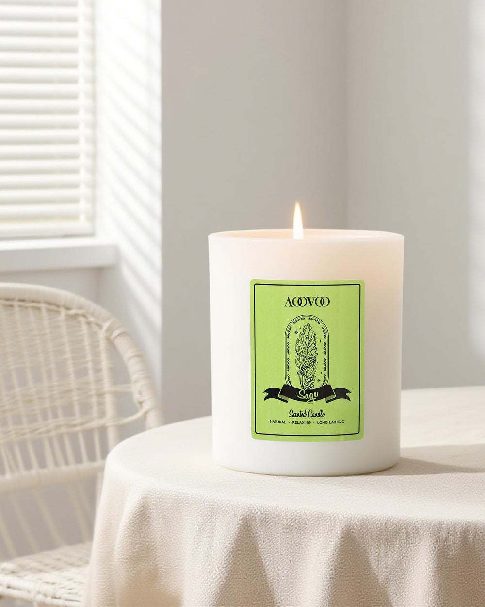 Crystal Inside AOOVOO Sage Candle with Calming Energy