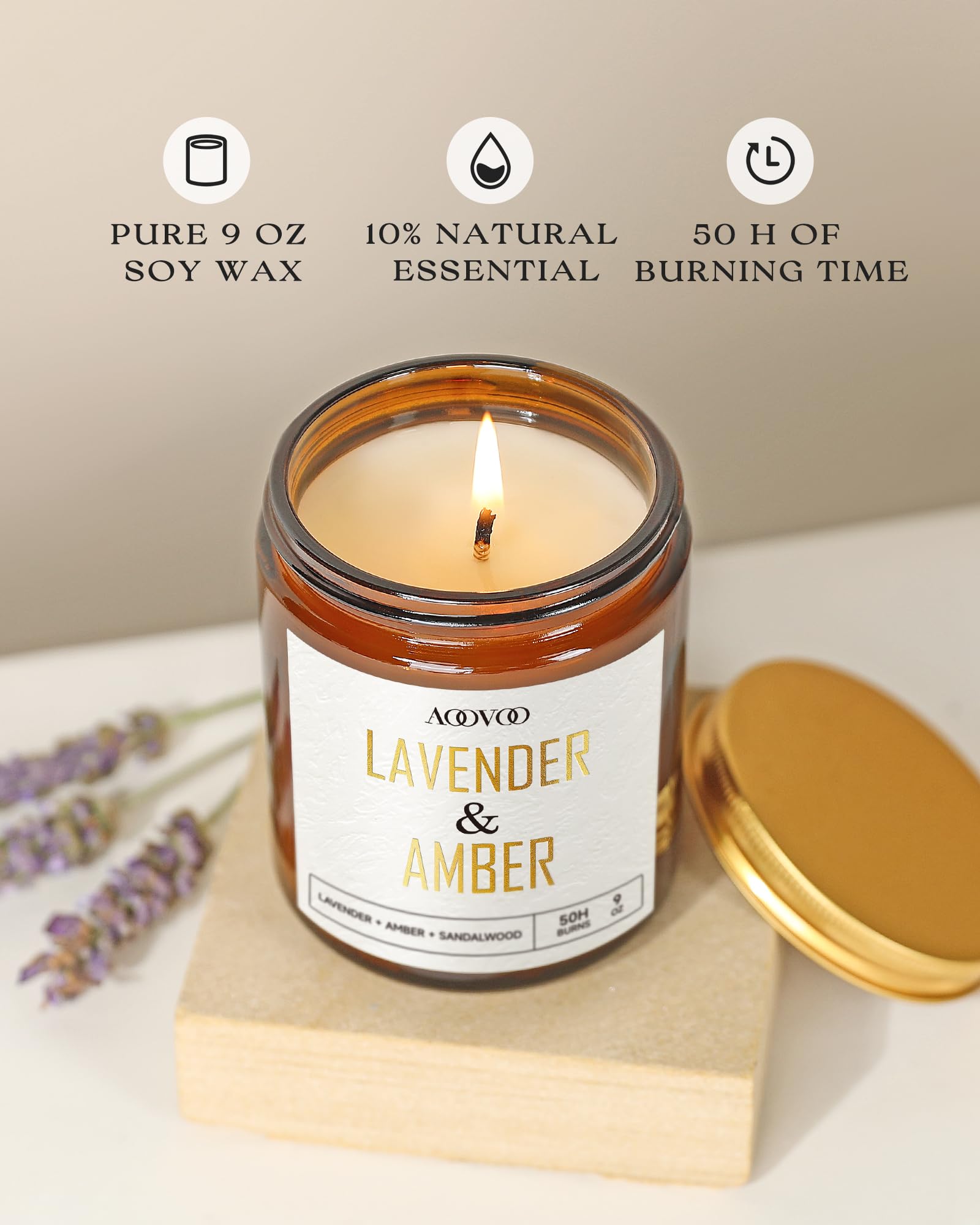 Pure soy wax lavender amber candle by AOOVOO