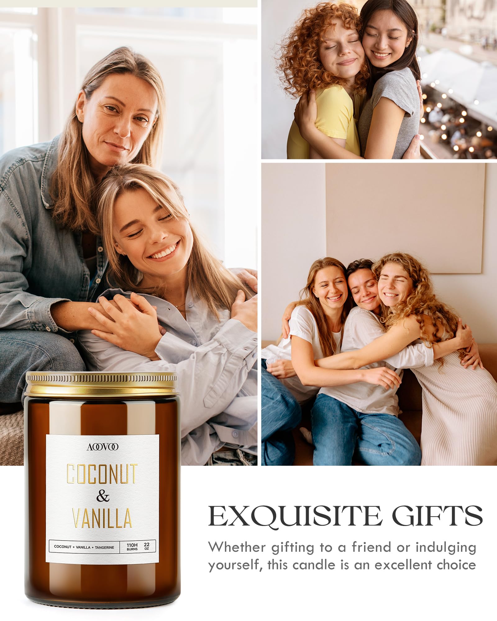 AOOVOO branding and Vanilla Coconut Candle packaging