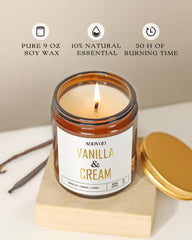 Close-up of AOOVOO Vanilla Cream 9oz candle label