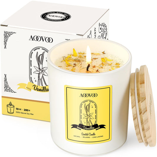 AOOVOO Vanilla Scented Candle for Women - 10oz soy with crystals inside