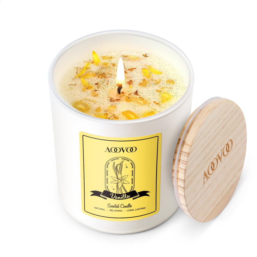 AOOVOO Vanilla Scented Candle for Women – 7oz with Crystals Inside