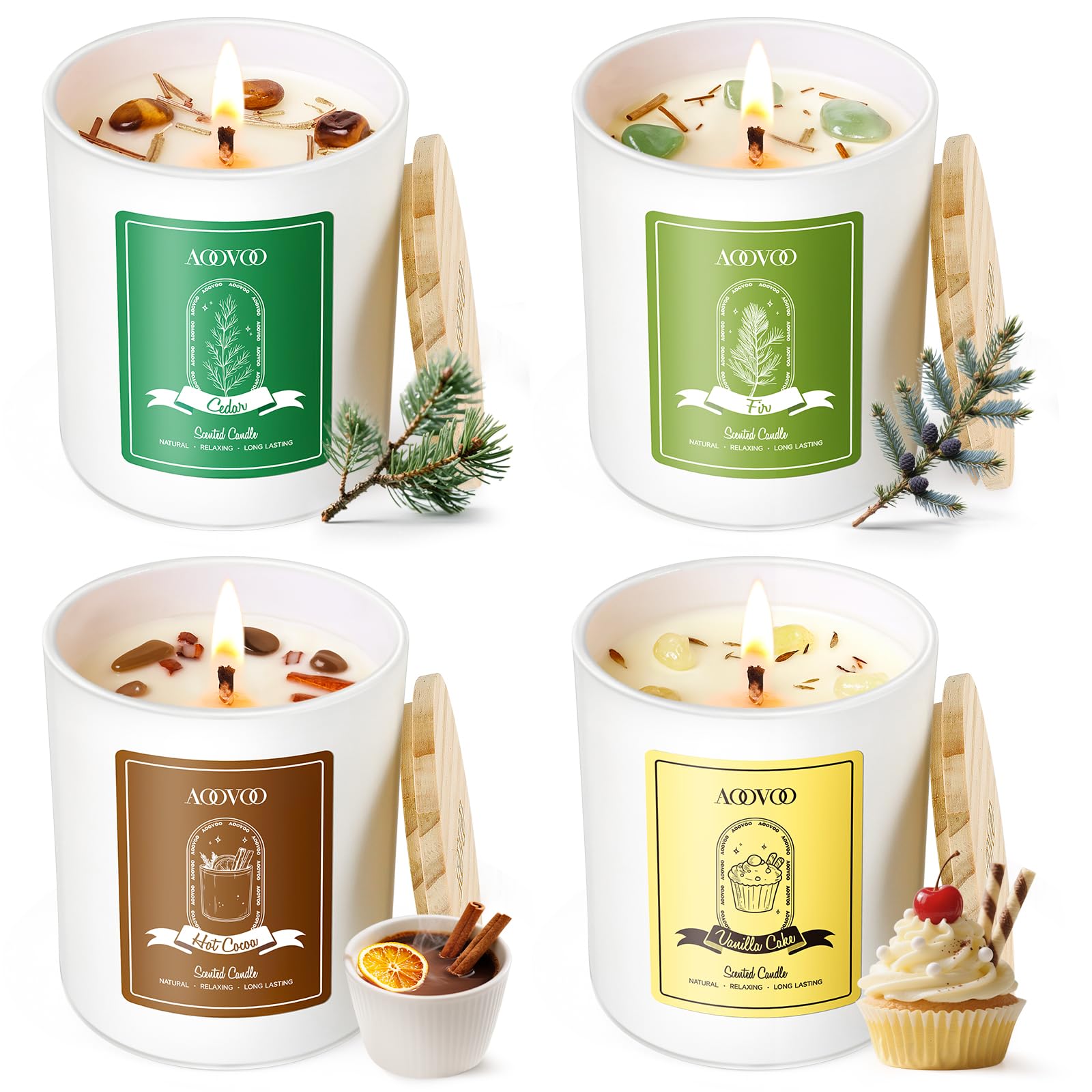 Cedarwood Forest scented candle in AOOVOO Winter Candles Set with crystals