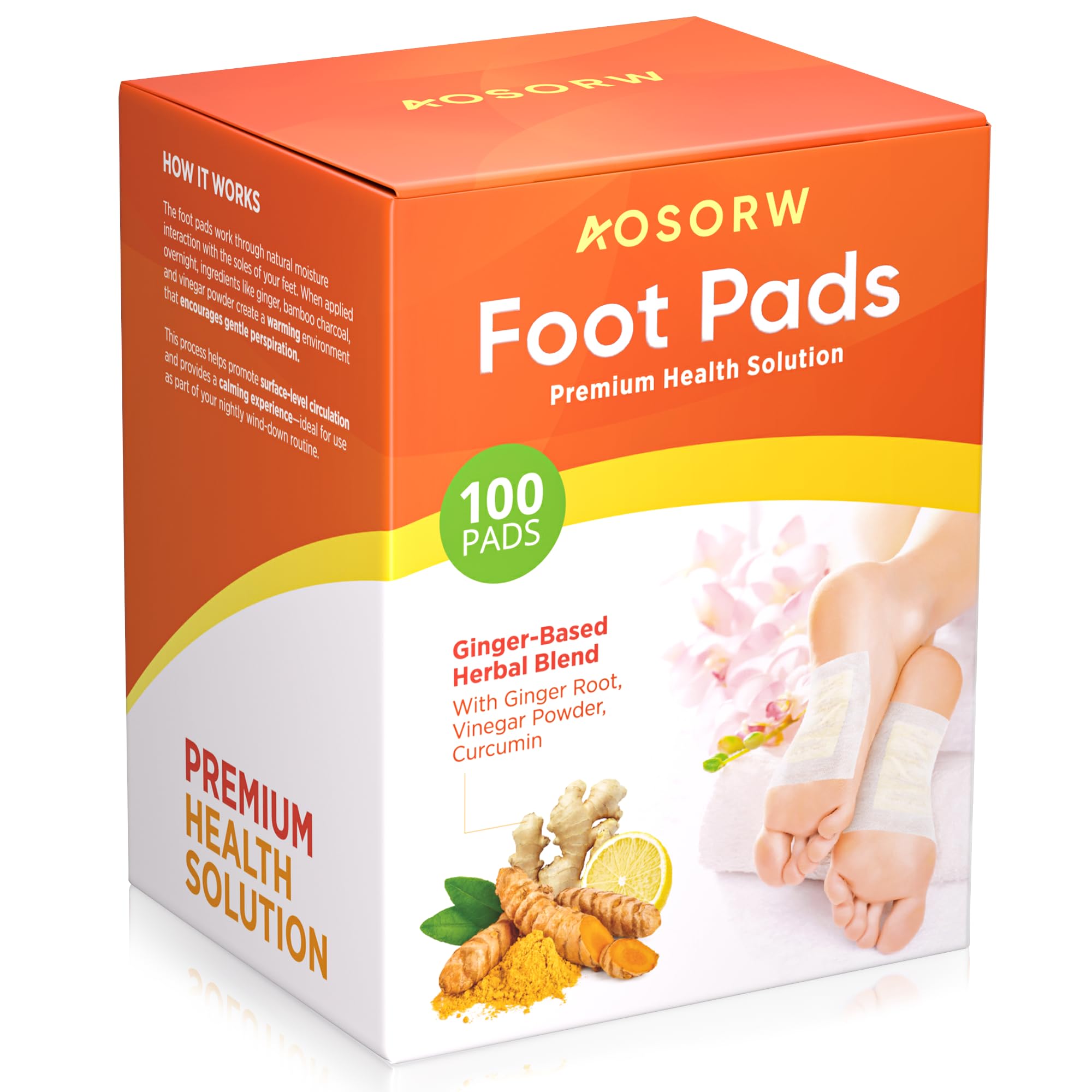 Product packaging and orange branding for AOSORW foot pads