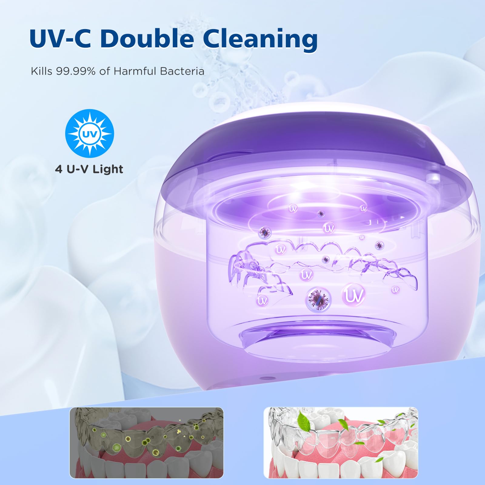 Close-up of UV LEDs inside the cleaner for enhanced disinfection