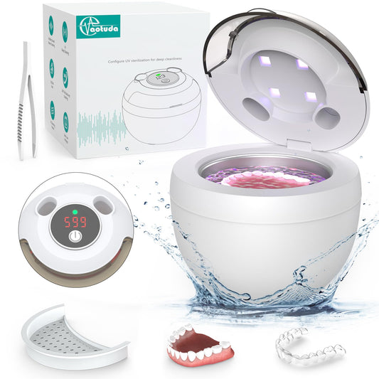 Front view of Aotuda 45kHz ultrasonic retainer cleaner in white