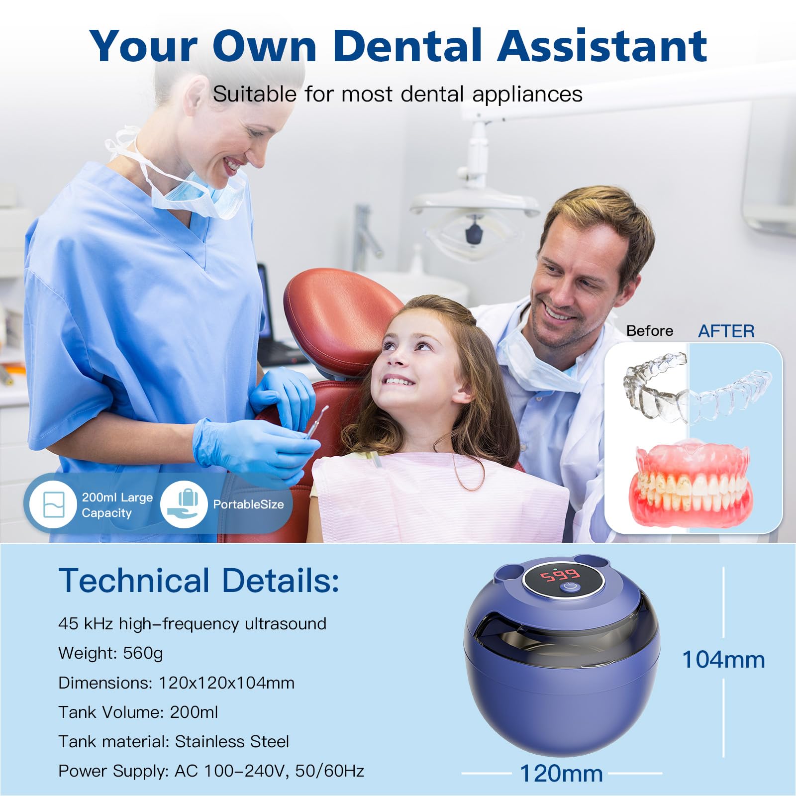 Digital timer display on the Aotuda retainer cleaner set to 5 and 10 minutes