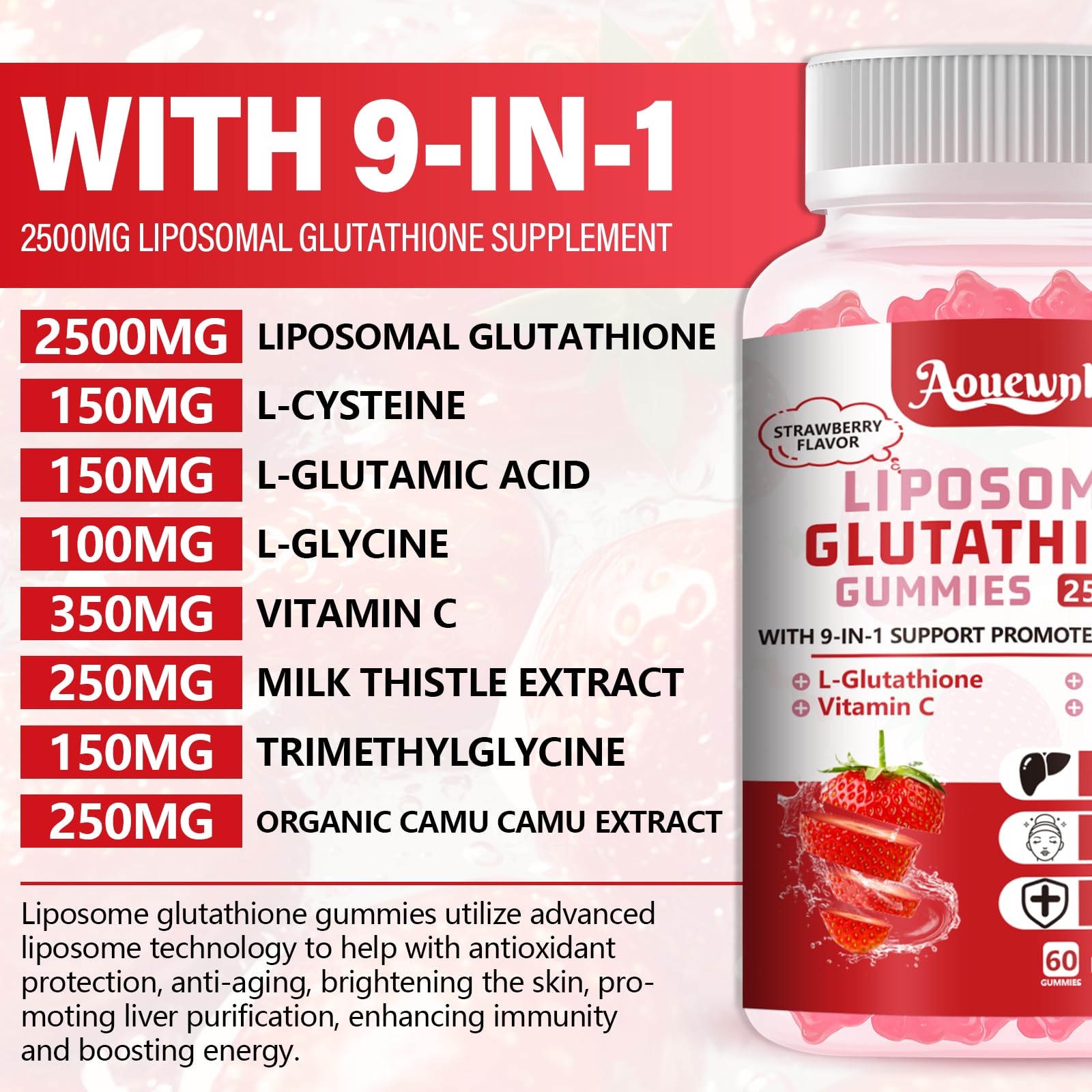 Aouewnk liposomal glutathione gummies bottle and packaging