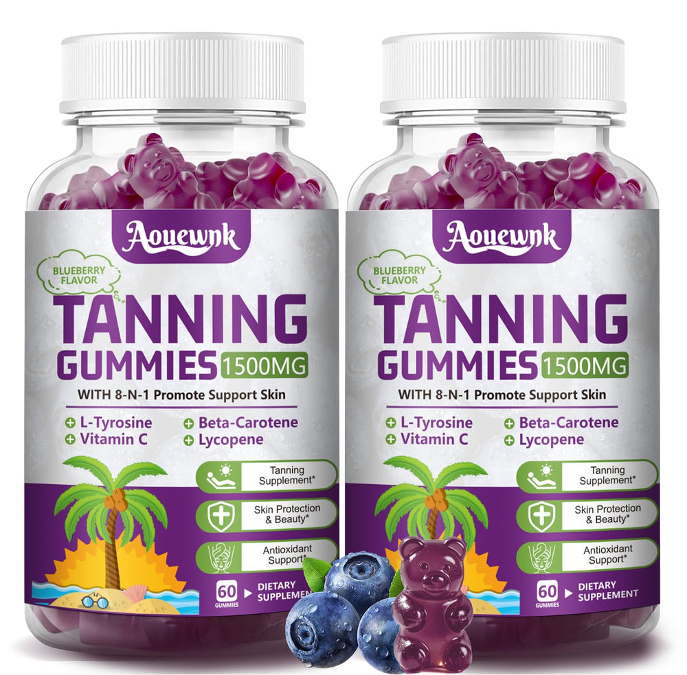 Aouewnk Tanning Gummies bottle with label