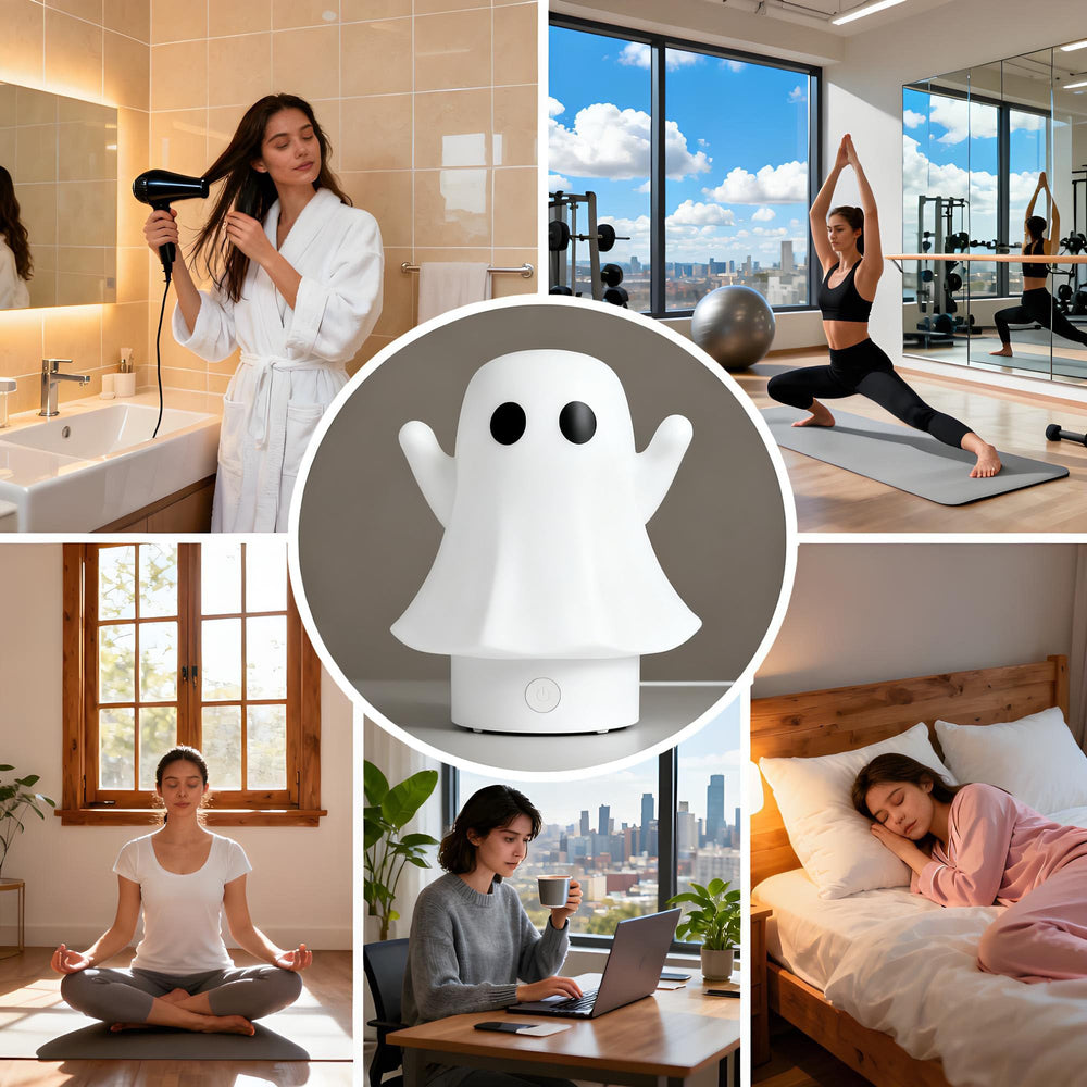 Diffuser placed in a cozy bedroom setting