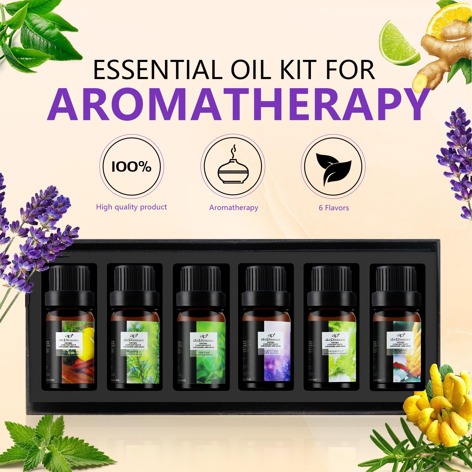 ap airpleasure Bergamot essential oil bottle for uplifting mood in diffusers and humidifiers.