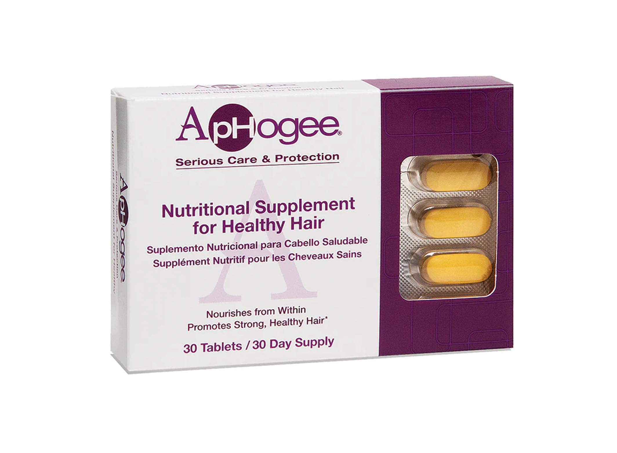 Close-up of ApHogee hair vitamin capsules