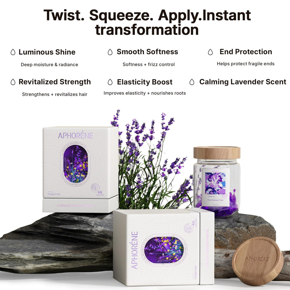 APHORENE Lavender-scented bottle evokes a calming aroma during routine.