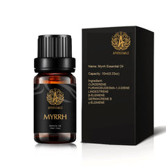 Aromatherapy setup with myrrh essential oil diffuser