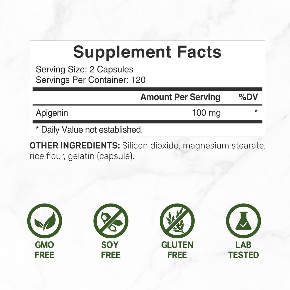 Capsules containing apigenin powder from chamomile plant