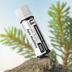 Close-up of packaging for Apis Mellifica 200C remedy