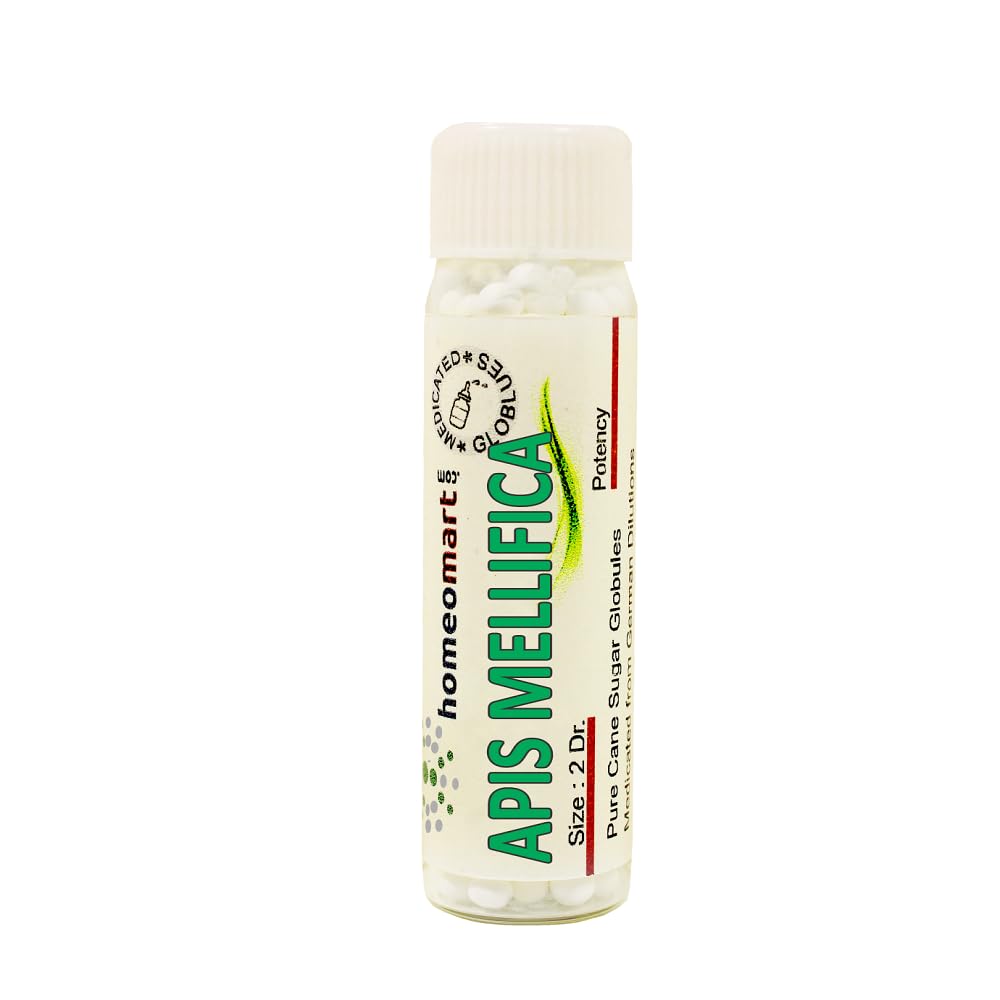 Sterile 2-dram glass vial containing Apis Mellifica pellets