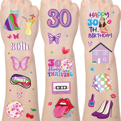 Aposwow thirty-flirty tattoo sheet for vibrant 30th birthday decorations on skin and props
