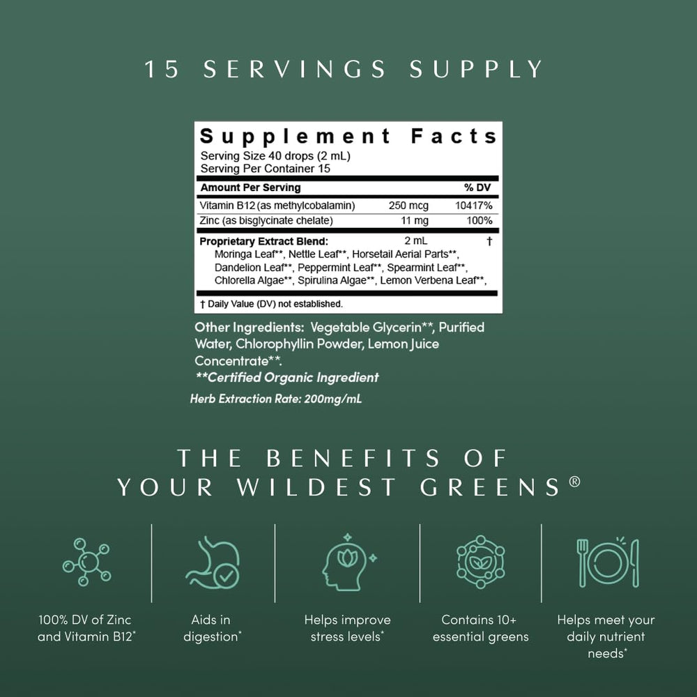 Ingredients: moringa, chlorella, spirulina, nettle leaf, dandelion leaf