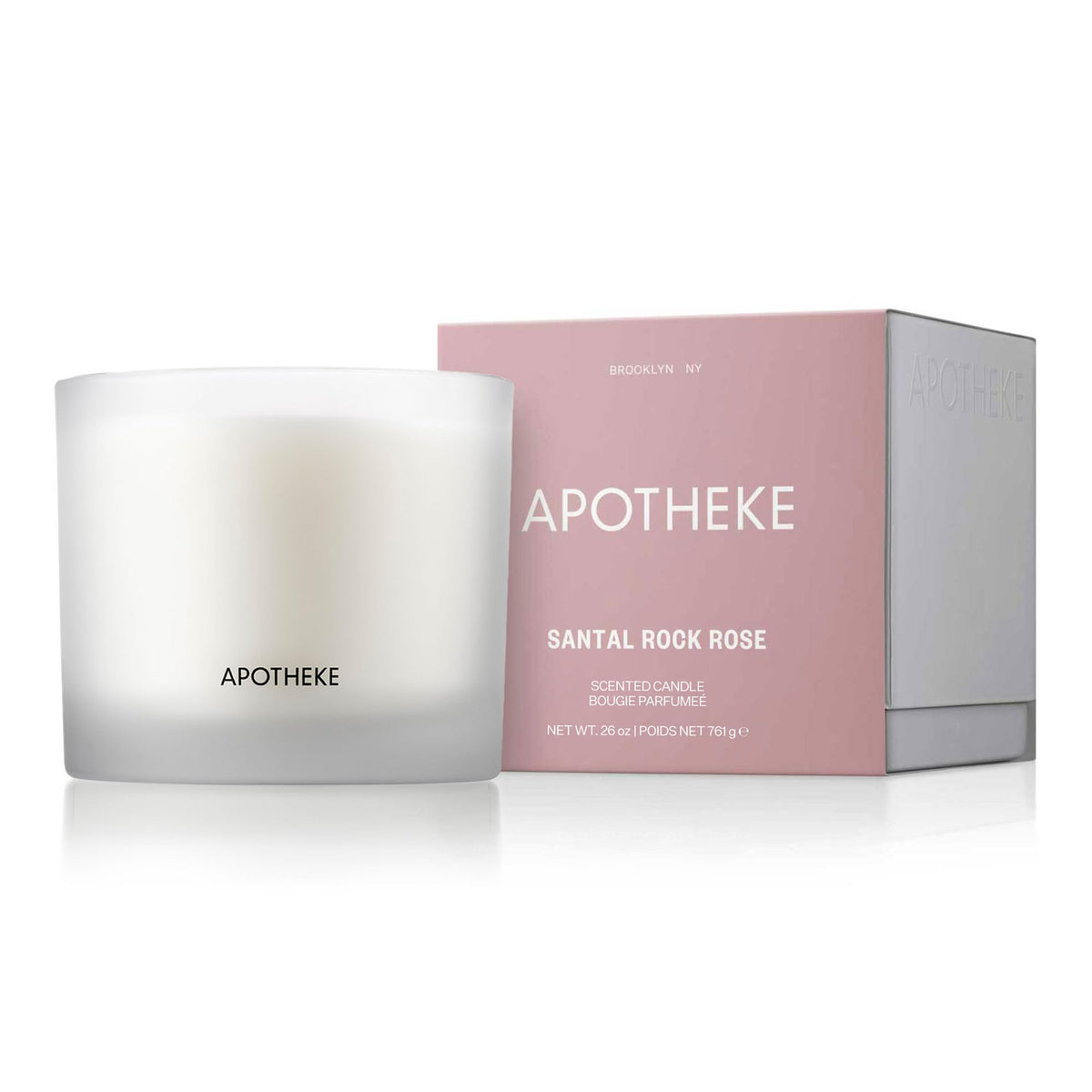 Apotheke 3-Wick Santal Rock Rose candle in a clear 26 oz glass jar