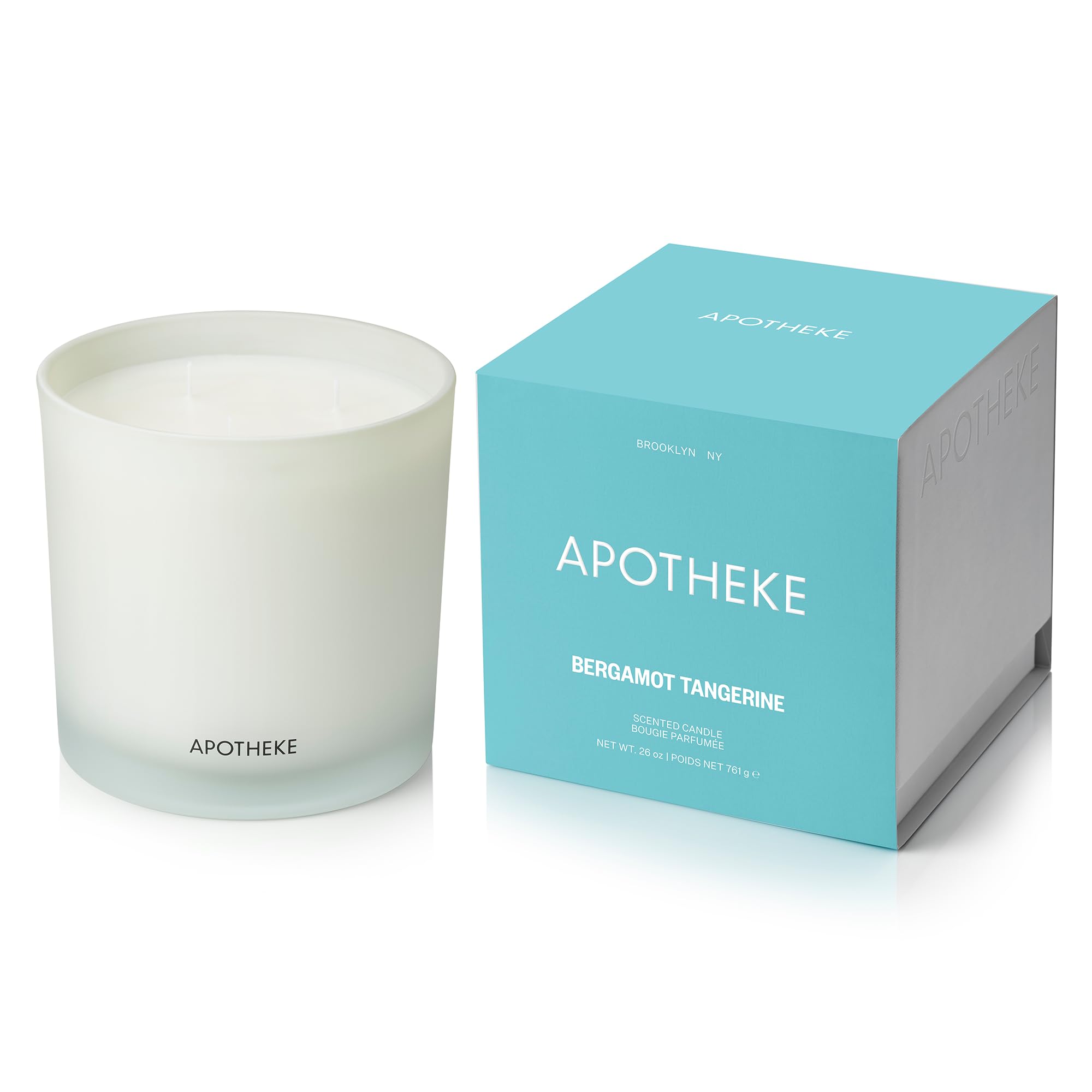 APOTHEKE Bergamot Tangerine 3-Wick Candle in a clear glass jar