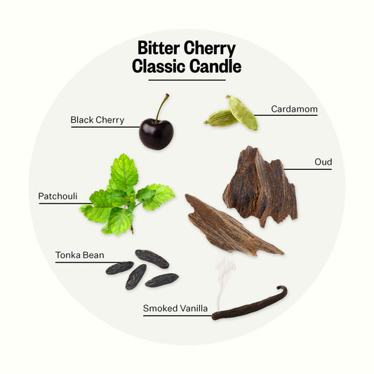Close up of Bitter Cherry fragrance notes: black cherry and spices