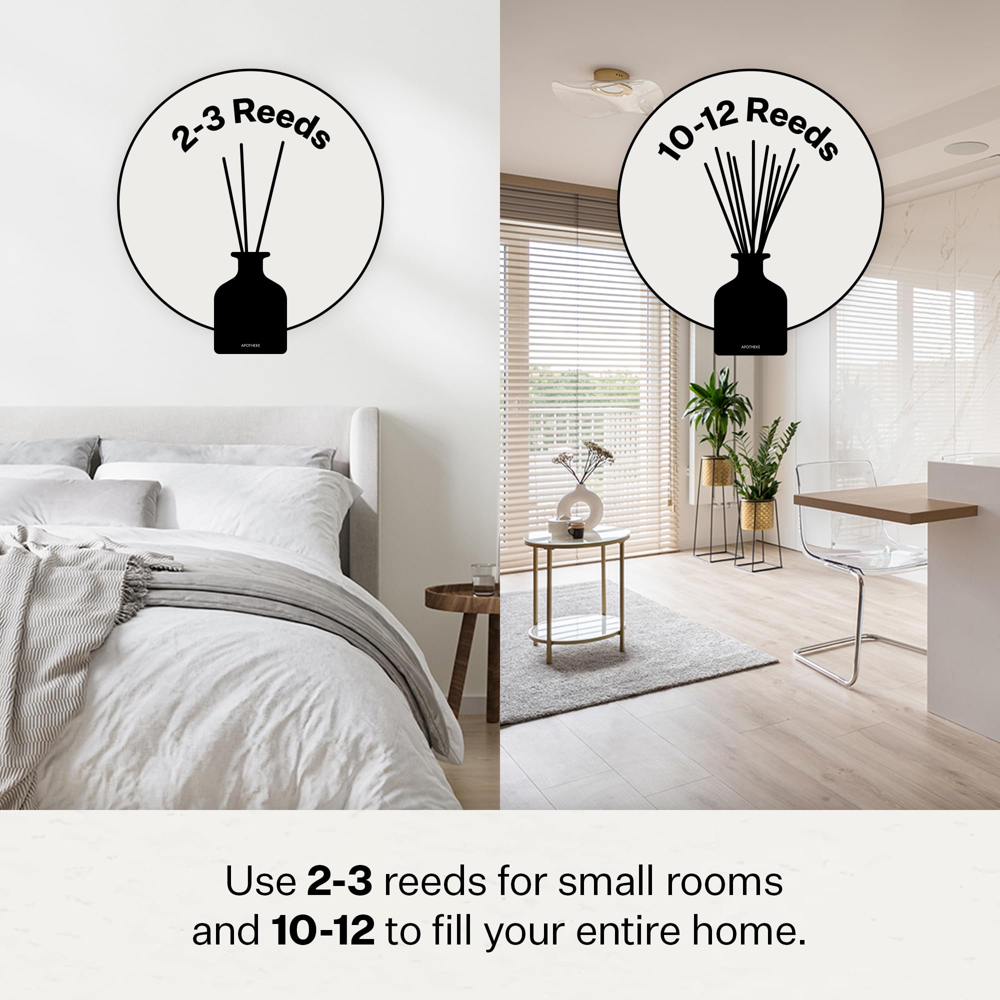 Lifestyle shot of Apotheke Charcoal Reed Diffuser in a bedroom