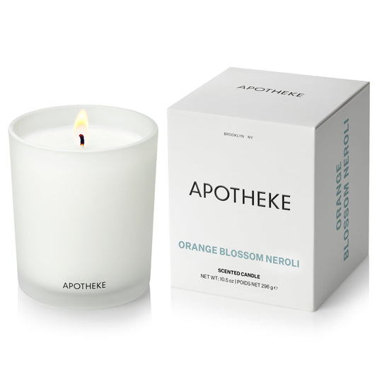 APOTHEKE Orange Blossom Neroli candle in a 10.5 oz glass jar.
