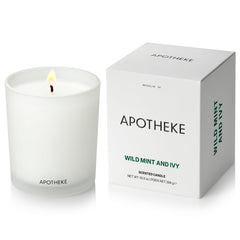 Apotheke Wild Mint & Ivy candle in white glass jar, 10.5 oz