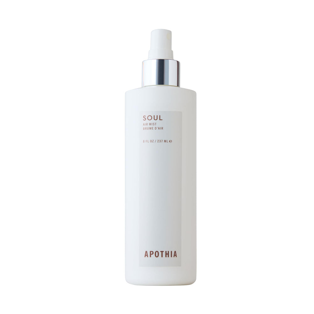 APOTHIA Soul Air Mist bottle closeup highlighting premium oils for mood-enhancing spaces.