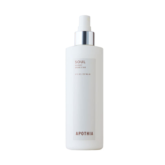 APOTHIA Soul Air Mist bottle closeup highlighting premium oils for mood-enhancing spaces.