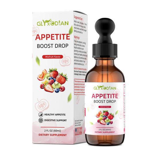 Appetite Booster Drops bottle with mixed fruit flavor label