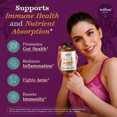Close-up of ACV capsules showing turmeric and probiotics