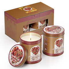 Two Apple Cinnamon scented soy candles in a 2-pack with 510g each in tin jars