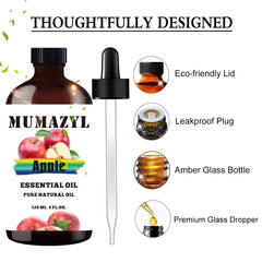 Close-up of 4 oz (120 ml) Apple essential oil bottle with glass dropper