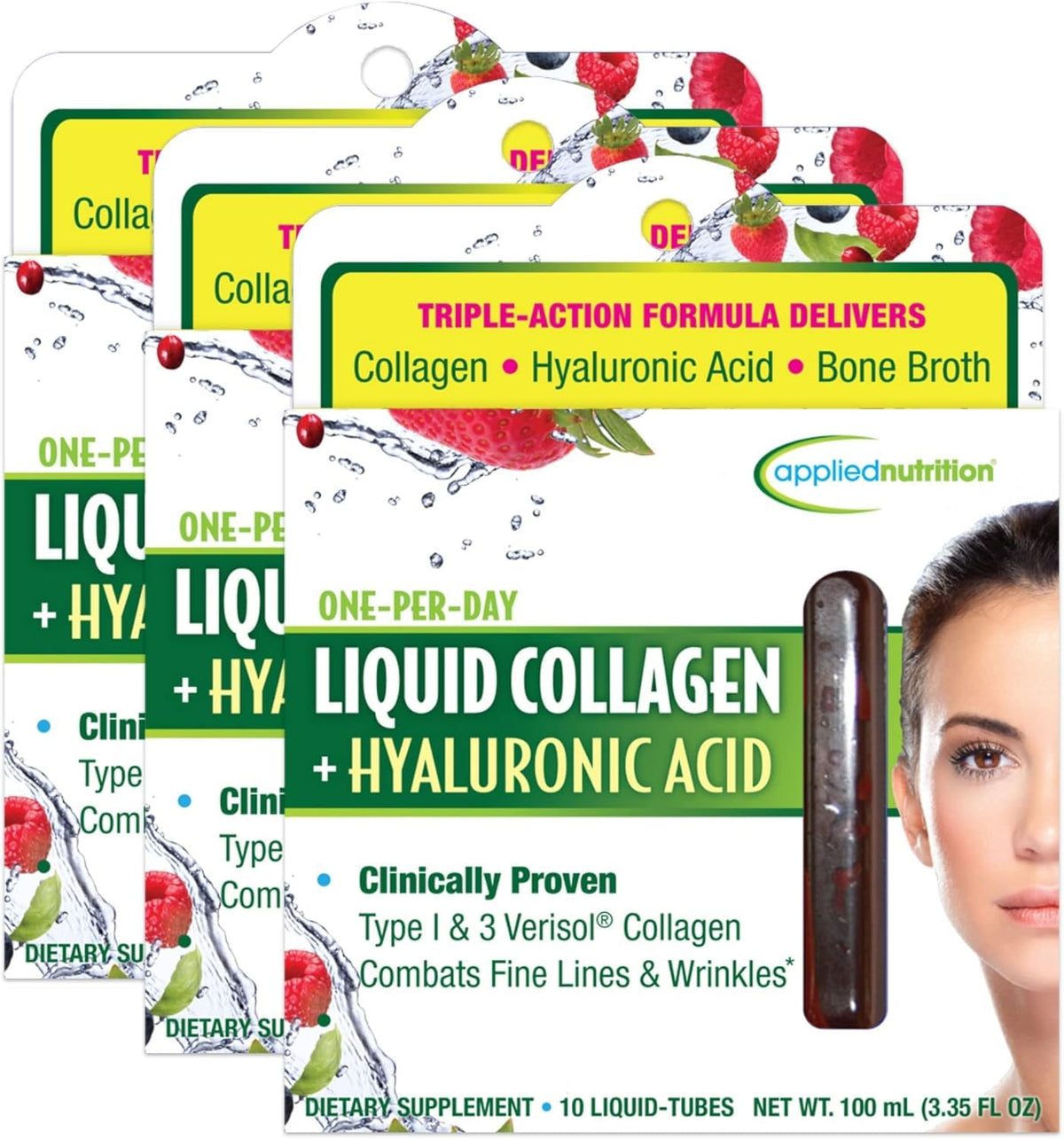 Applied Nutrition Liquid Collagen + Hyaluronic Acid Berry flavor - pack of 3 (30 servings)