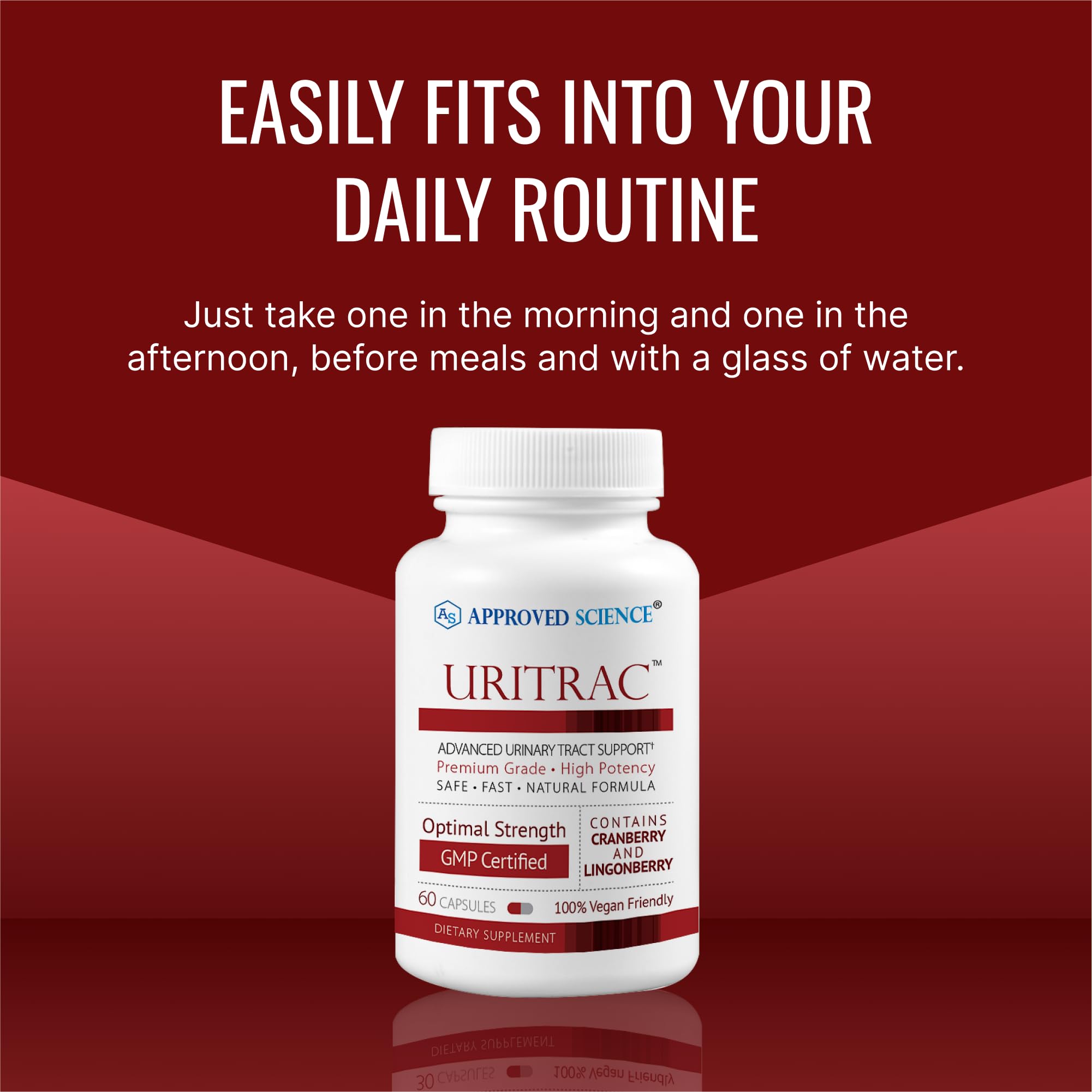 Nutritional facts panel on Uritrac bottle back label