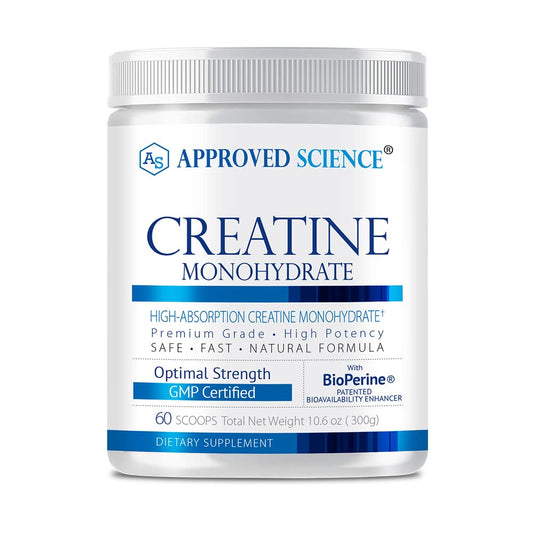 Approved Science Creatine Monohydrate Powder with BioPerine label – 60 servings