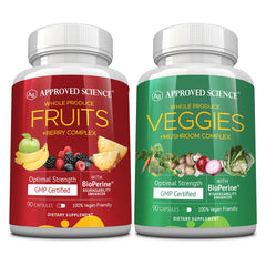 Bottle of Approved Science Fruits & Veggies with 90 capsules