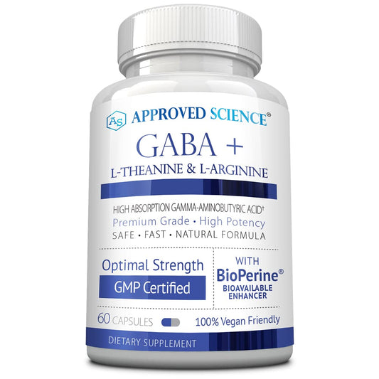 Front view of Approved Science GABA+ bottle