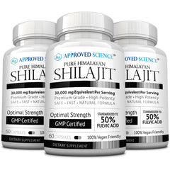 Approved Science Himalayan Shilajit bottle with 180 vegan capsules