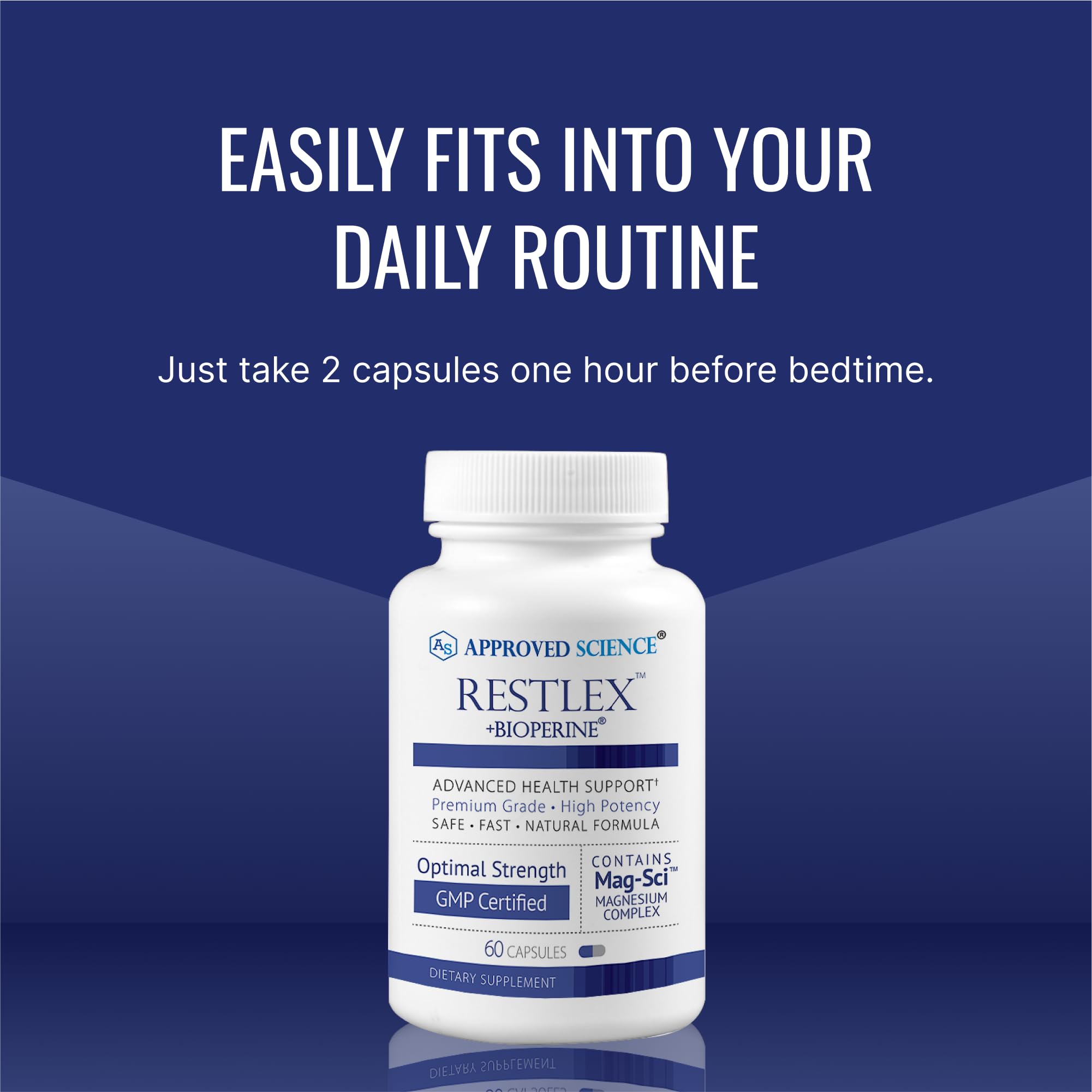 Graphic highlighting Restlex calm sleep and muscle support benefits