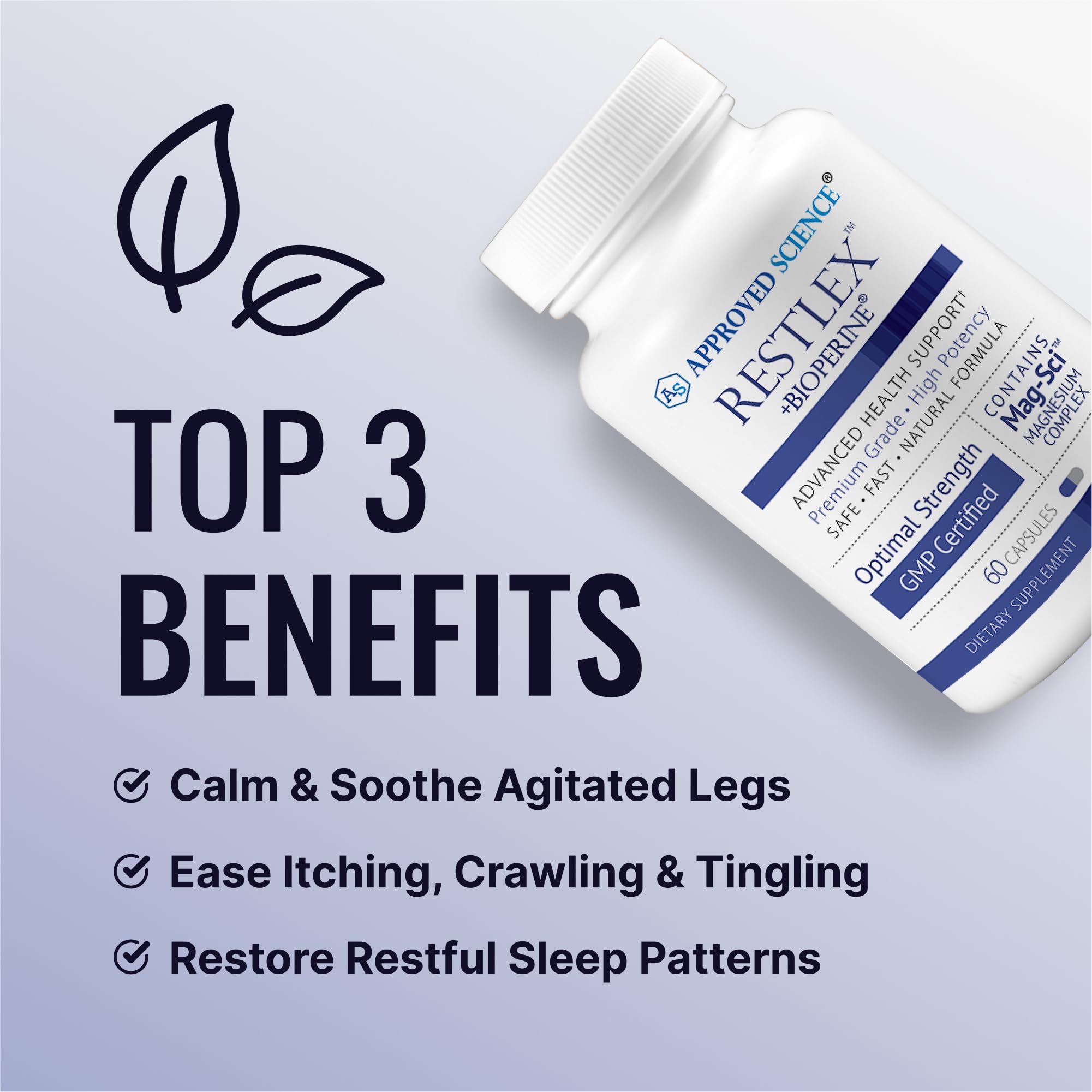 Approved Science Restlex label detail highlights magnesium glycinate and L-theanine.